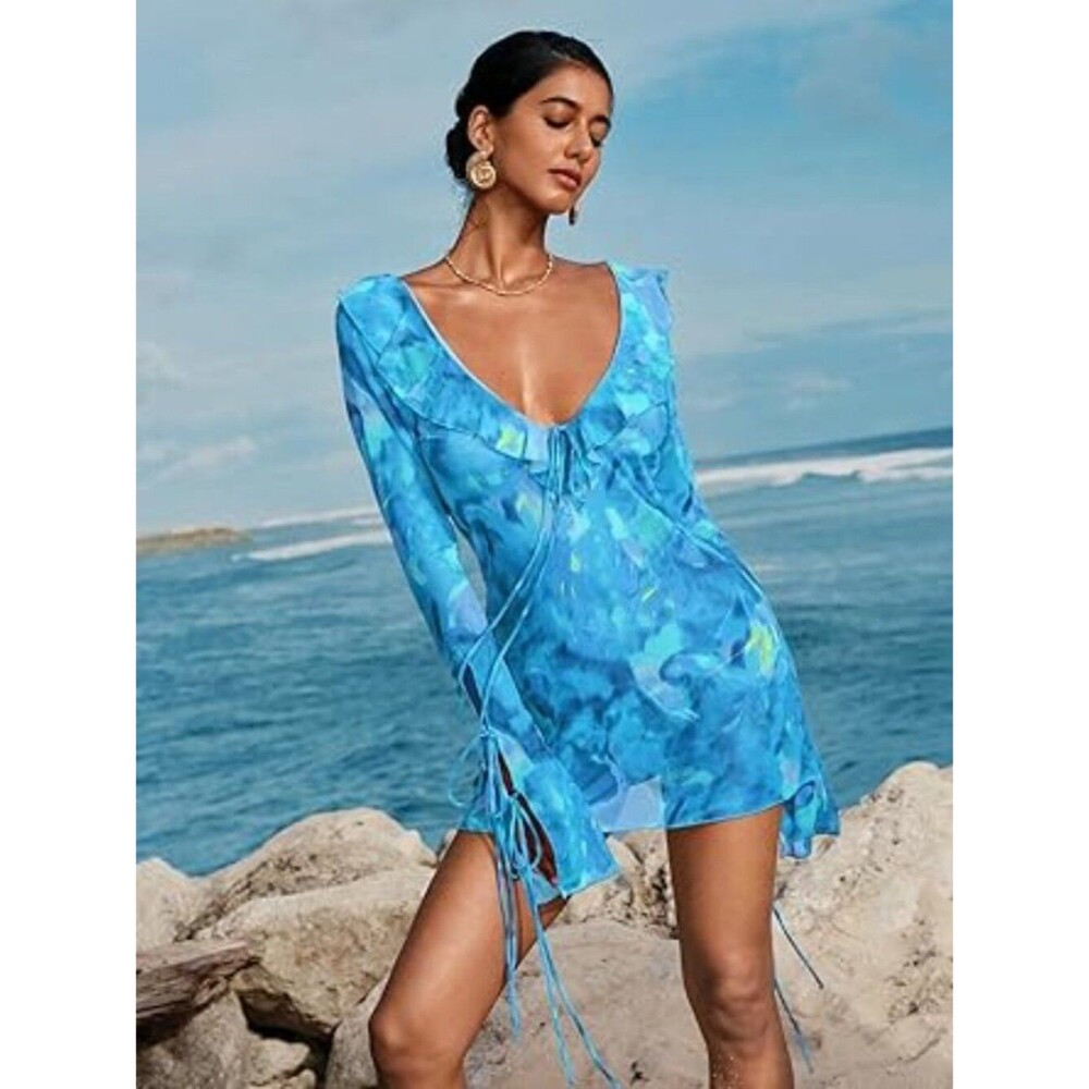 ZAFUL Womens Swimsuit Cover Up Dress Off Shoulder Hollow Coverup Bathing Suit - Picture 4 of 6